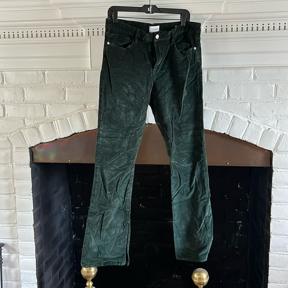 Frame green corduroy pants with ankle slit